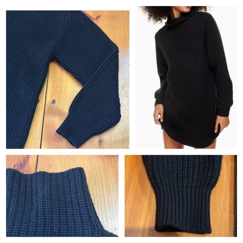 WILFRED (Aritzia) S Black 100% Merino Wool Monpellier Sweater Dress Turtleneck